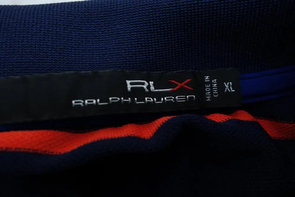 Ralph Lauren RLX Polo Shirt Mens XL Blue Stripe Golf Short Sleeve Stretch Knit
